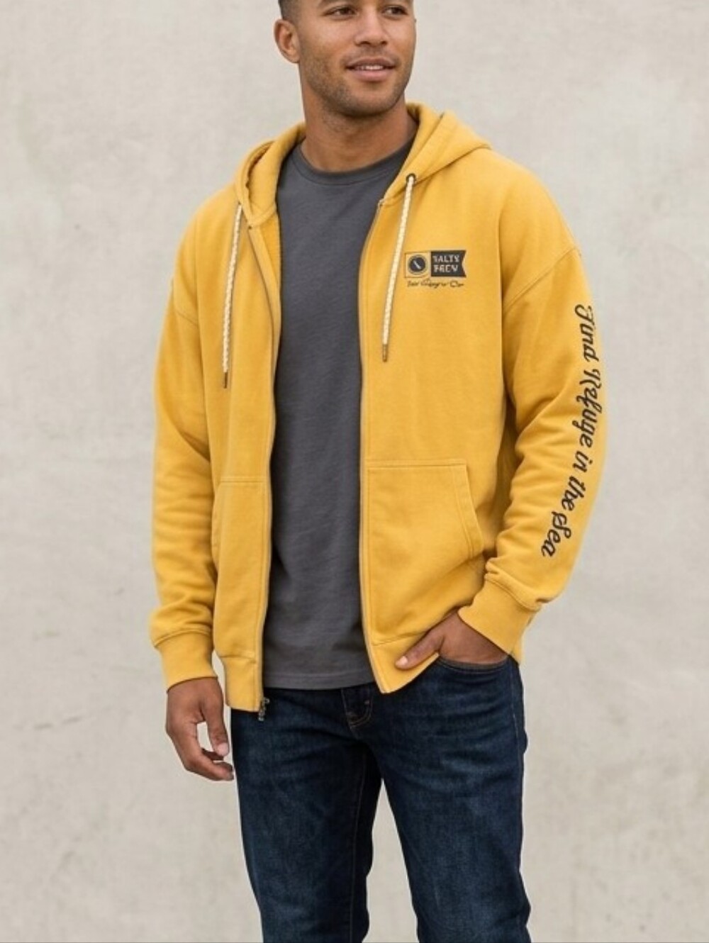 Salty Crew Find Refuge In The Sea Full Zip Hoodie Mustard Yellow XL Great Condit